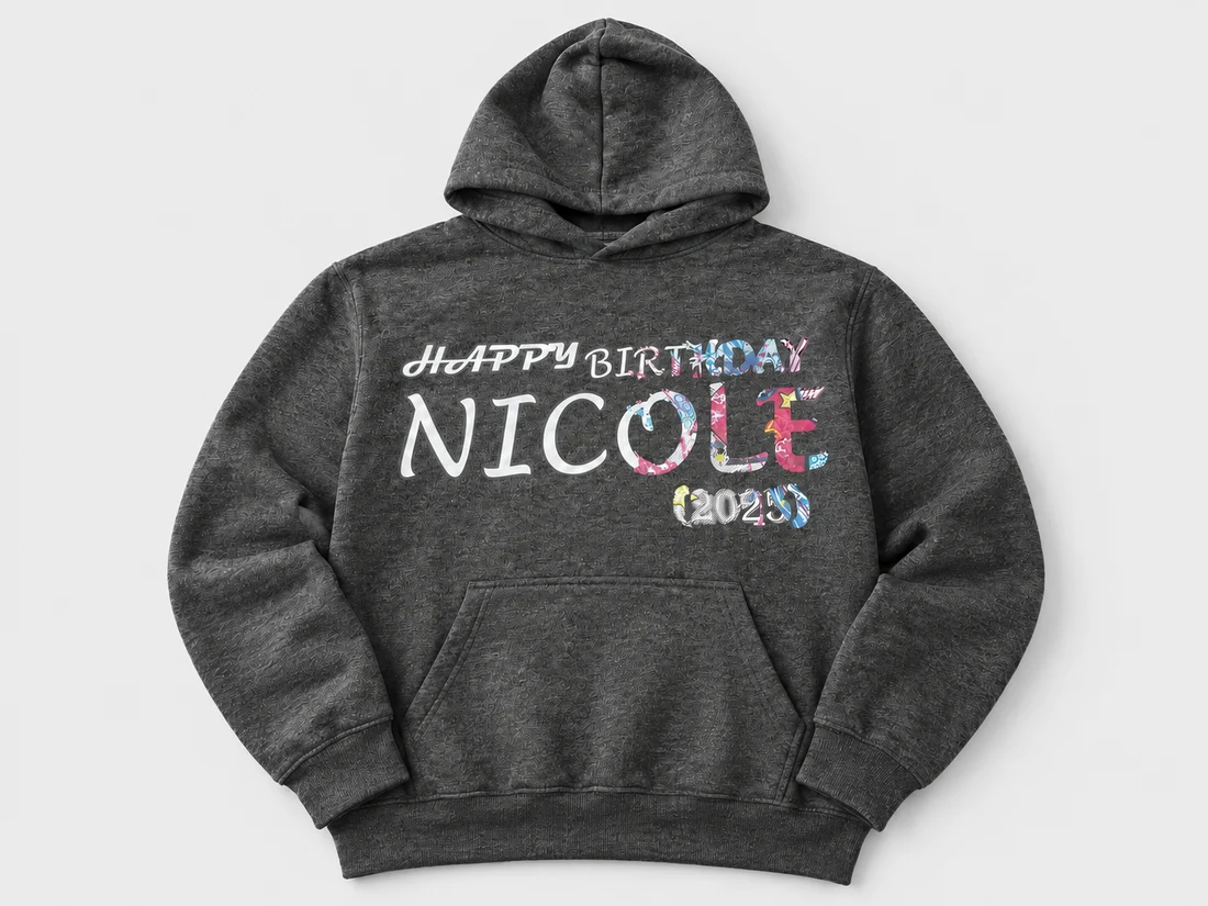Gray hoodie with a custom birthday design