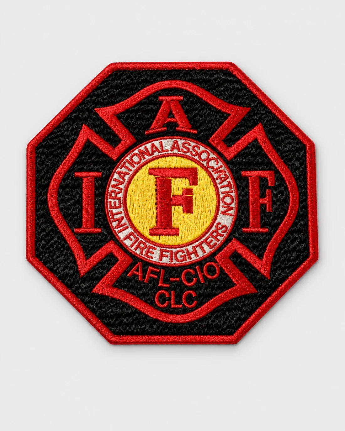 Red and black embroidered fire department patch